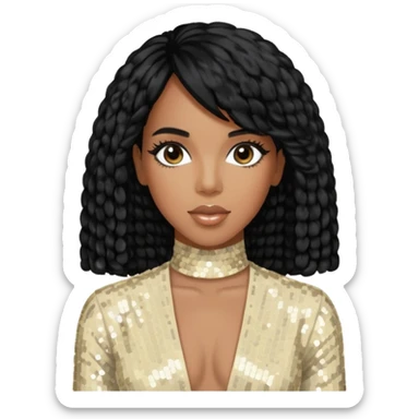 Kelly Rowland from Destiny's Child with black hair, ivory sequin outfit sticker