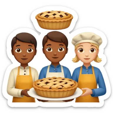 Baking community humanless avatar in vibrant style illustration. Pie, cookie, and muffin warm golden tones, simple shapes, flat design, high contrast. sticker