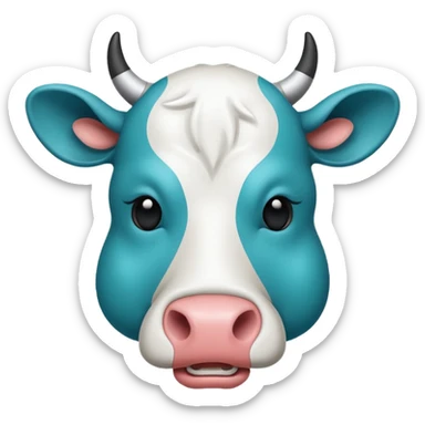 Flat emoji-style icon of a cow head with a virus symbol overlay, showing image-based disease detection. Bold outlines, minimal details, modern vector look, rounded shapes, high contrast, teal and blue accents, no text, transparent background. sticker