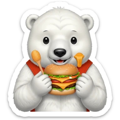 polar bear with burger wearing red orange tshirt sticker