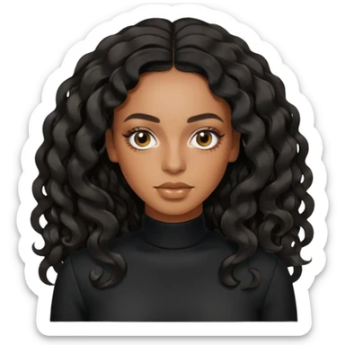 Solange with black long wavy hair, black outfit sticker