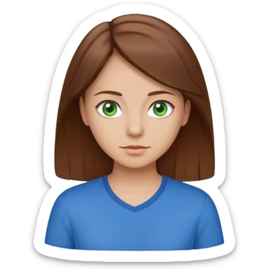 girl with brown hair, green eyes with a blue shirt no background clip art sticker