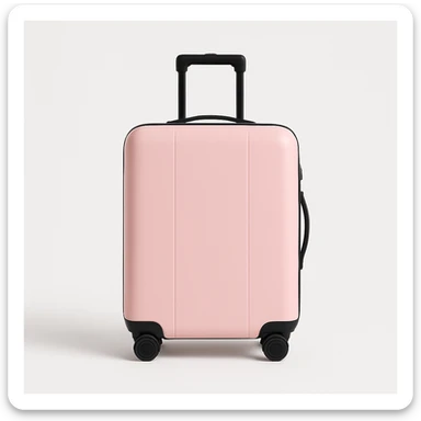 minimal pink and black suitcase on white background, no text sticker