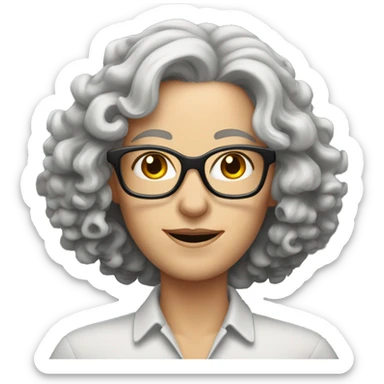 middle age white woman with shoulder length curly grey hair and glasses sticker
