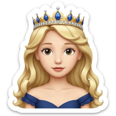 Princess in Navy Dress with Tiara, long wavy Blonde Hair sticker