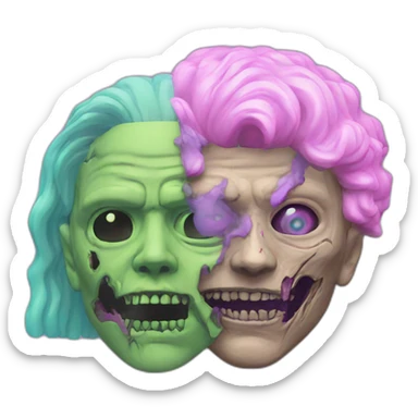 Vaporwave person, half person face half zombie face sticker