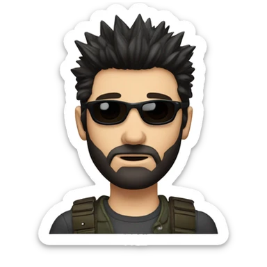 dark hair caucasian male spiky hair short on sides, black beard, perfecto, aviator sunglasses sticker