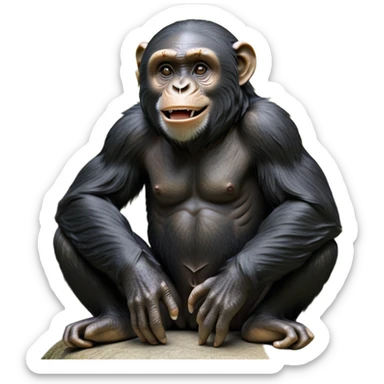 cinematic-chimpanzee-realistic-full-body-sitting-emoji,-long-powerful-arms-resting-on-its-knees,-expressive-dark-eyes-filled-with-intelligence-and-curiosity,-coarse-black-fur-textured-and-detailed,-softly-wrinkled-face-hinting-at-a-mischievous-smile,-slightly-open-mouth-showing-a-glimpse-of-teeth,-simplified-yet-realistic-focused-features,-highly-detailed,-glowing-with-a-warm-jungle-light

 sticker
