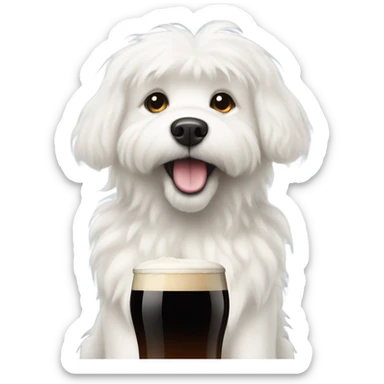 White fluffy dog drinking Guinness  sticker