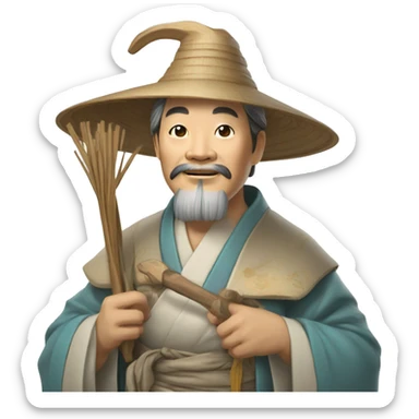Lu Ban is a legendary figure in Chinese mythology, depicted as a clever craftsman often wearing wide robes, a broad-brimmed hat, and carrying woodworking tools. 🛠️🎩👕 sticker