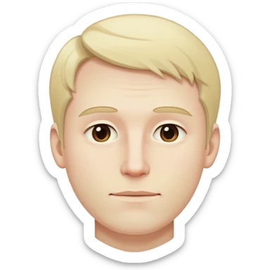 Đàn ông, mặt to, tóc vàng nhạt rất ít tóc, cằm dài, má chảy trán hơi cao  sticker