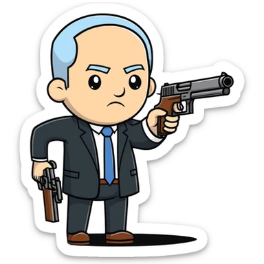 US president shooting guns with Israeli ranbi sticker