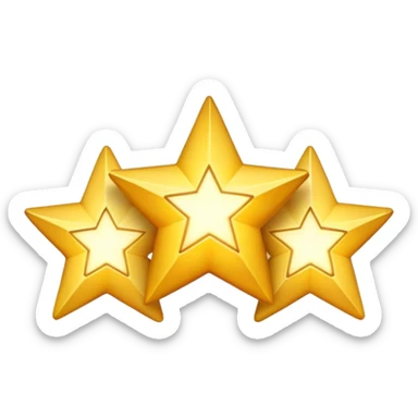 3 golden stars, one big in the center and two smaller on the sides, with a slight glow effect sticker