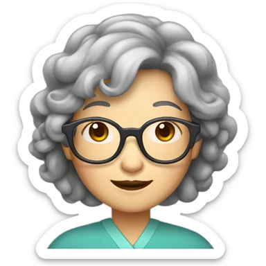 Chinese senior lady with long wavy hair wear glasses show thank you gesture sticker