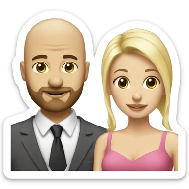 Bald man with beard marries blonde woman sticker