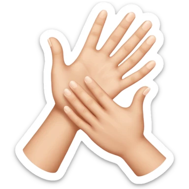 Create an Apple-style emoji of two hands pressed together in a praying gesture. The hands should be simplified, smooth, and cartoon-like, with soft gradients and glossy highlights typical of iOS emojis. Show only the hands, with no arms or background. The hands are join, like a clap. sticker