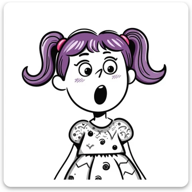 white girl with purple and pink hair, shocked fairy expression sticker