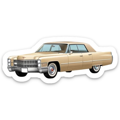 Simplified beige 1966 Cadillac DeVille, minimal design with clean outlines, 30-degree angle, reduced to basic shapes, recognizable silhouette with few details, iOS emoji style sticker