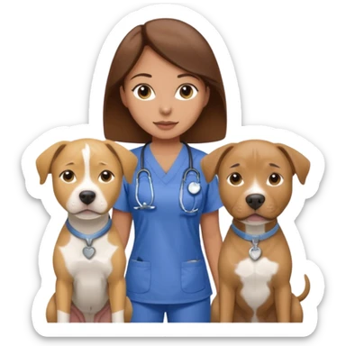 gray pit bull next to yellow lab in front of a woman with brown hair in Scrubbs sticker