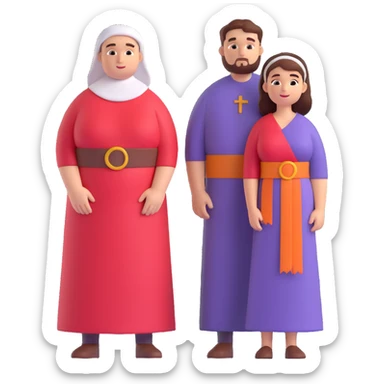 curvy Jerusalem woman and man together, 1st-century tunics and sashes, no head coverings, no religious symbols sticker