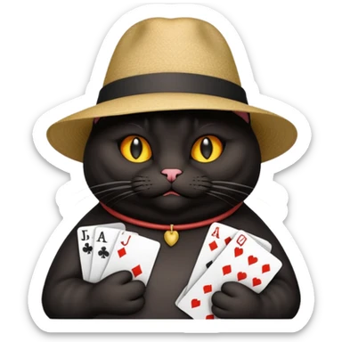 Fat black cat playing cards sticker