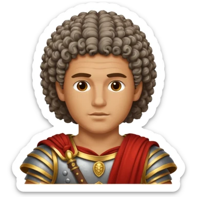 Make me into a roman warrior with curley salt and pepper hair sticker