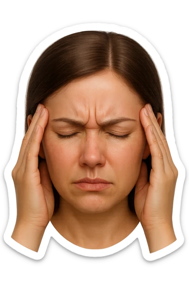 emoji stile iphone di donna con mal di testa, iperrealistico 4k sticker