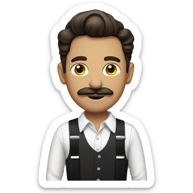 Brunette Man in suspenders with mustache sticker