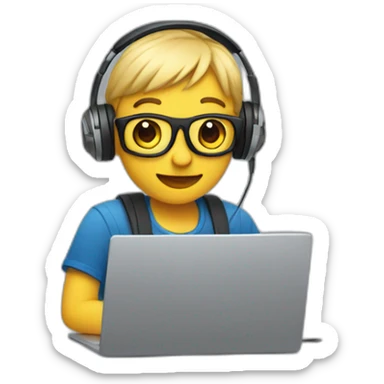 2d emoji working on laptop with headphones sticker