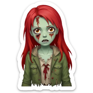 i want a pretty zombie girl emoji with red long hair with a white png sticker
