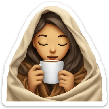 girl inside a blanket sipping coffee eyes closed sticker