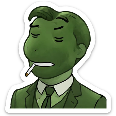 Rick Astley with straight face but with front teeth out and the picture is from the era of the 1920s-1930s or 40s and his eyes are closed (he might be sleeping) with ink coming out of his eyes sticker