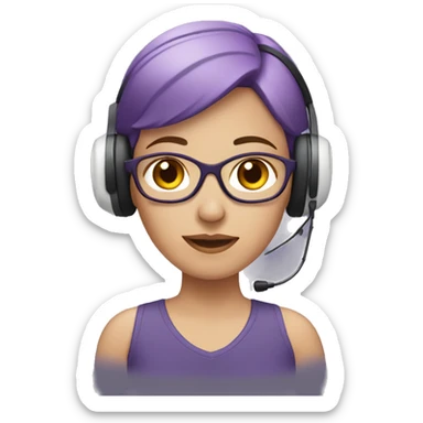 White Woman with short, purple hair wearing ear defenders  sticker