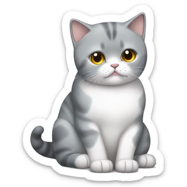a gray and white British shorthair cat is itching sticker