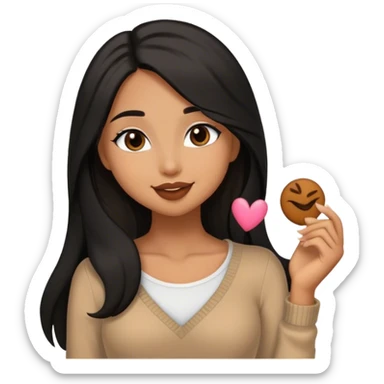 Tan girl with black long hair classy kisses smiles and cute outfit sticker