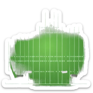 a football field with a ball and a cup sticker