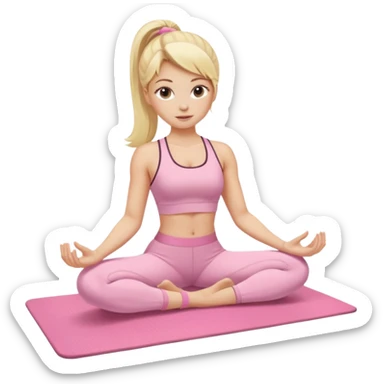 A blonde white Pilates girl in light pink clothes with fitness mat sticker