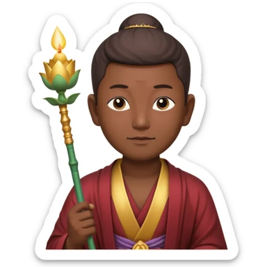 asian man with lotus, scepter, buddhism, lotus sticker