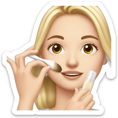 white girl applying cosmetic cream on face sticker