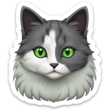 one dark grey and white cat and one completely solid dark grey cat with green eyes and white paws sticker