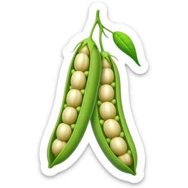 two green soybean pods with 3 seeds in each one sticker