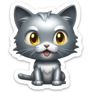 Looks hard cartoon metalic steel kitty like pokemon sticker