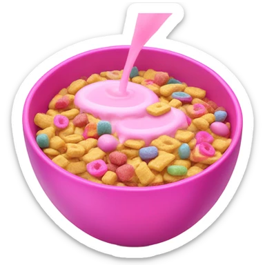 Hot pink milk with glitter and cereal in a bowl  sticker
