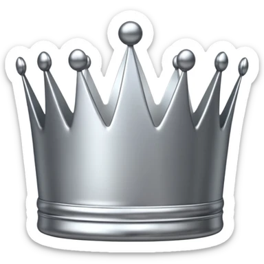 A luxury silver crown emoji, chrome metallic finish, smooth rounded edges, subtle sparkle, polished reflective surface, cute proportions, iOS emoji style, centered on a clean white background, soft studio lighting, no outlines sticker