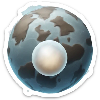 a planet, small, icy and with a rocky surface. and a heart-shaped icy region of creamy white light color sticker