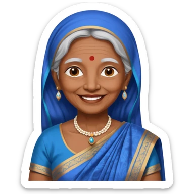india traditional costume, old woman, blue sticker