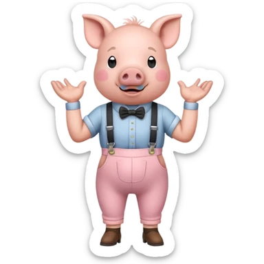 pig wearing suspenders standing on two legs  sticker