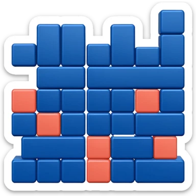 Modern minimal emoji: building blocks + connection flows + gear. Deep blue and coral colors. Professional no-code expert signature. Geometric clean style. sticker