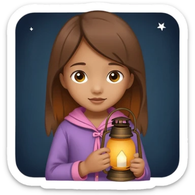 Adorable little girl holding a lantern, looks like it is made of felt texture, scrapbooking style, transparent background sticker