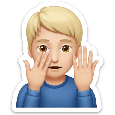 Covering the face with hands and peeping through your finger sticker